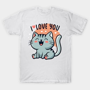 I Love You Cute Cat Design T-Shirt